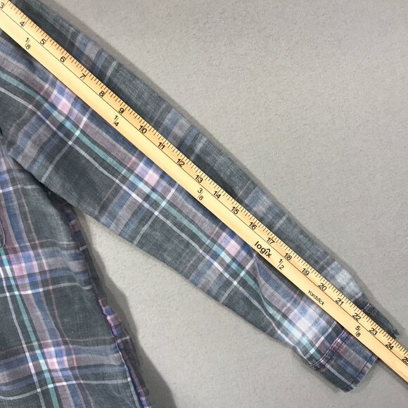 American Eagle Shirt Womens Small Pink Plaid Boyfriend Fit Button Up Chambray LS - Picture 12 of 12